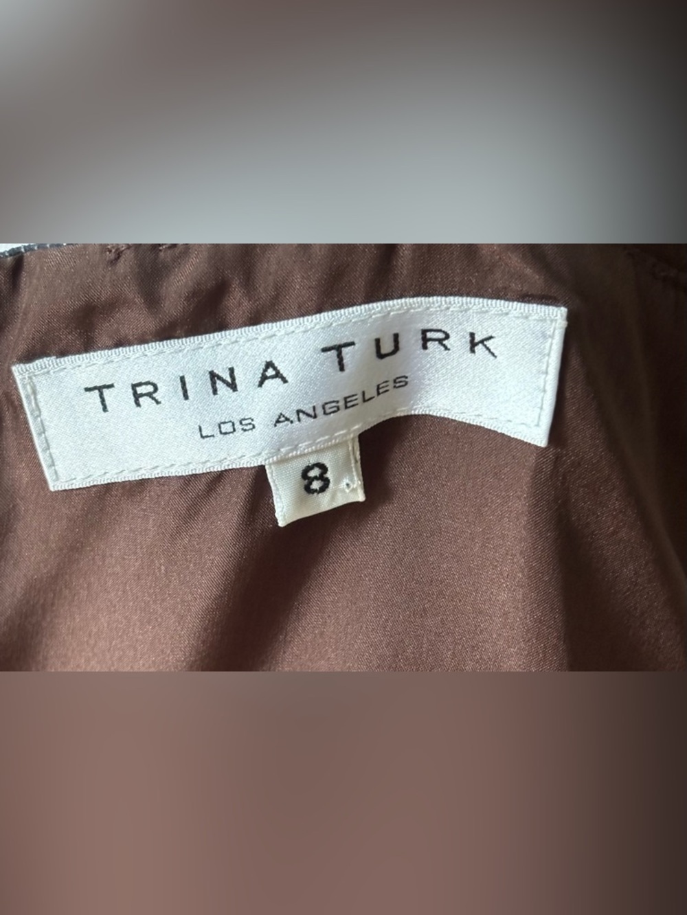 Trina Turk Silk Empire Waist Dress Brown Cream Floral Strappy Sz 8 - Picture 7 of 8